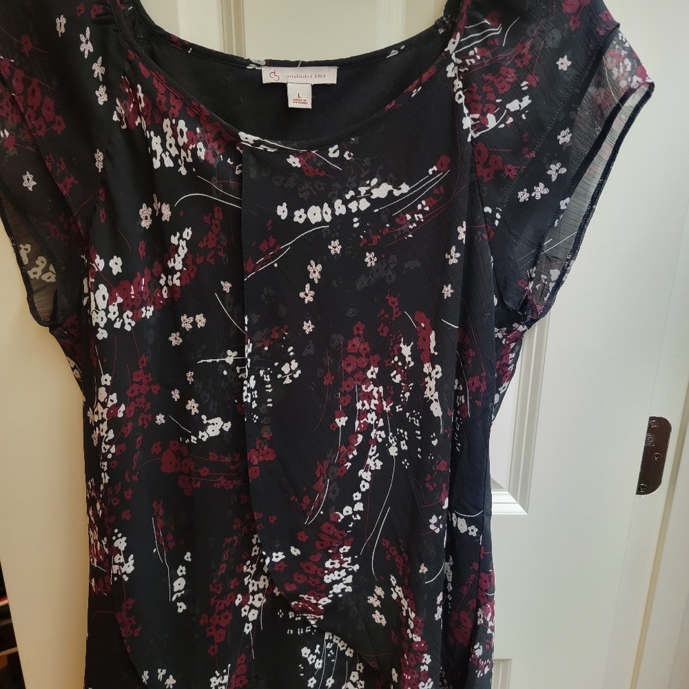 DB, Large, Black, Red, White, Pattern, Women's Dress Shirt
